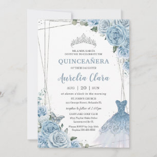 Invitation Quinceañera Soft Baby Blue Floral Rose robe Gown