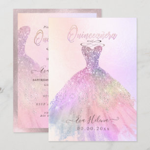 Invitation Quinceañera, Sparkle Gown, Coton Candy