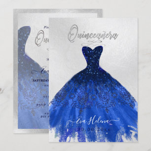 Invitation Quinceañera, Sparkle Gown, Navy Blue