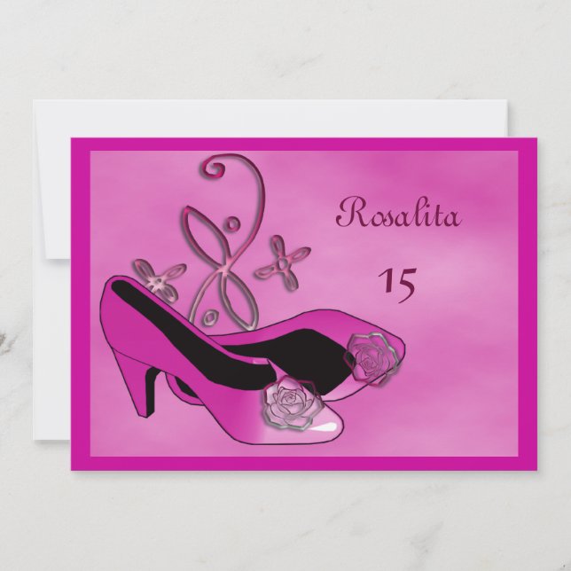 Invitation Quinceanera talons roses chauds 15e anniversaire (Devant)
