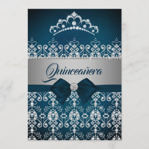 Invitation Quinceanera Turquoise Argent étincelle Diamond Tia