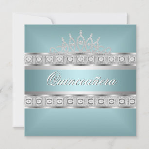 Invitation Quinceanera Turquoise Bleu Bijou d'argent 15e anni