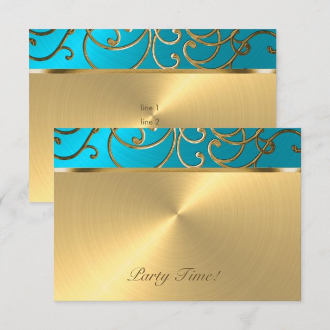 Invitation Quinceanera Turquoise Blue et Gold Filigree (Devant / Derrière)