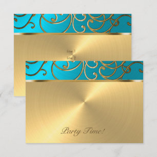 Invitation Quinceanera Turquoise Blue et Gold Filigree
