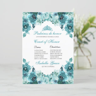 Invitation Quinceanera turquoise Florale Cour d'honneur Invit