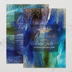 Invitation Quinceanera Turquoise Navy bleu Aquarelle Brosse