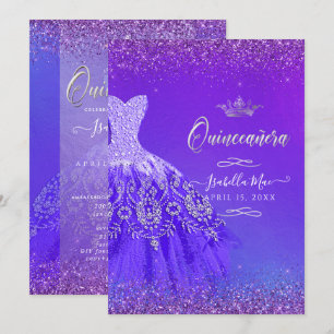 Invitation Quinceanera Ultra Violet Ombre Parties scintillant