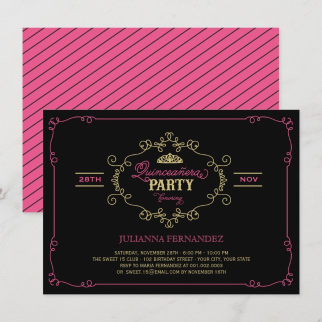 Invitation Quinceanera vintage Chic Flourissant (Devant / Derrière)