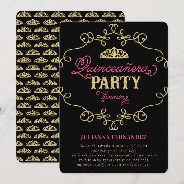 Invitation Quinceanera vintage Chic Flourissant (Devant / Derrière)