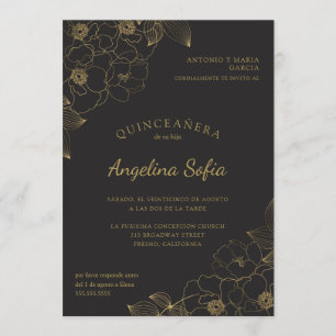 Invitation Quinceanera Vintage Florale d'or