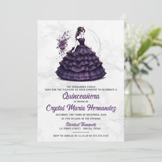 Invitation Quinceañera violet (Debout devant)