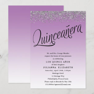 Invitation Quinceanera violet et argent 15e anniversaire