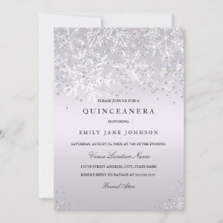 Invitation Quinceanera Violet Hiver Merveilleux Flocons de Ne