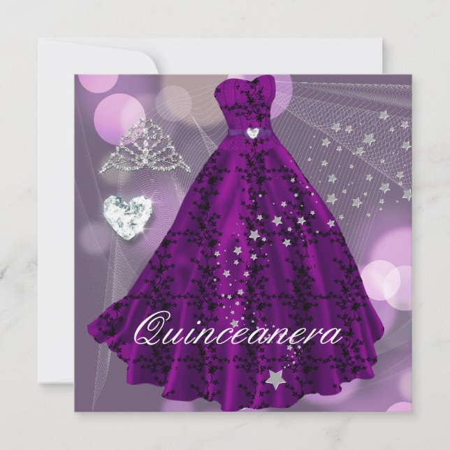 Invitation Quinceanera violette 15ème anniversaire (Devant)