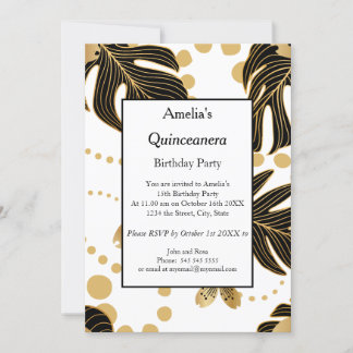 Invitation Quinceanera White Black Gold fête anniversaire