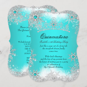 Invitation Quinceanera Winter Wonderland Aqua White Snow