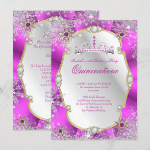 Invitation Quinceanera Winter Wonderland Hot Pink Gold Silver