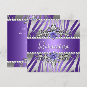 Invitation Quinceañera Zebra Purple Pearl Argent
