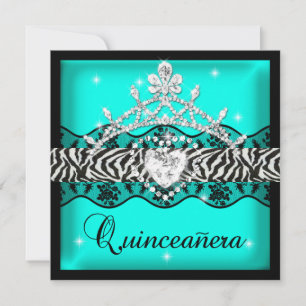 Invitation Quinceañera Zèbre Fête des 15 ans Teal Broderie