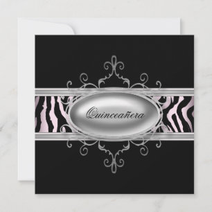 Invitation Quinceanera Zèbre Rose Noir