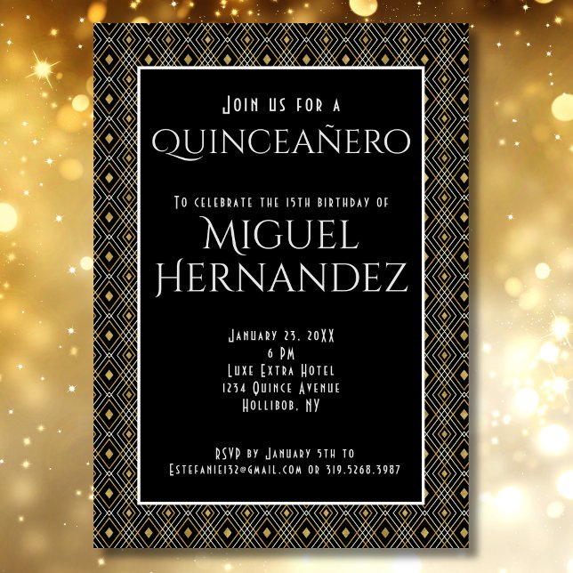 Invitation Quinceañero Art Déco élégant Mexicain 15e annivers (Créateur téléchargé)
