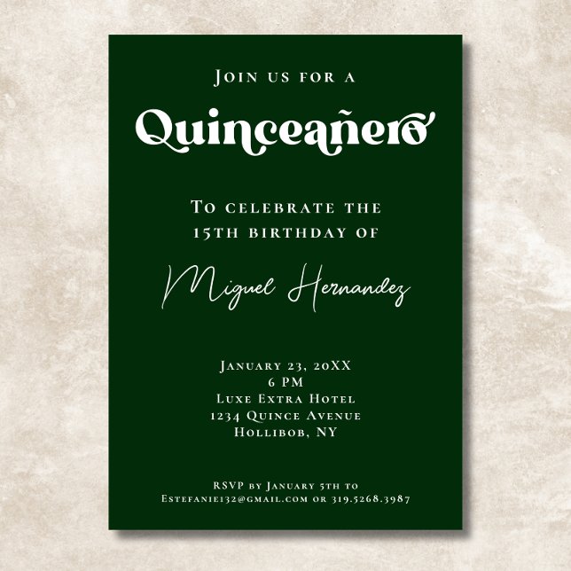 Invitation Quinceañero Elegant Green Bold Typographie Anniver (Créateur téléchargé)