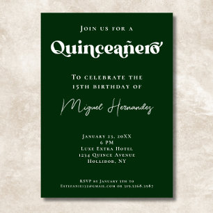 Invitation Quinceañero Elegant Green Bold Typographie Anniver