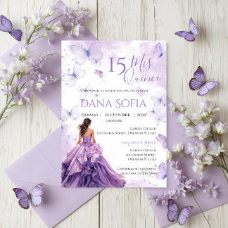 Invitation Quincenera Florale Violette Espagnol