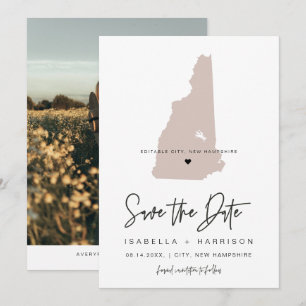 Invitation QUINN NEW HAMPSHIRE Blush Map Photo Enregistrer la