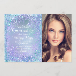 Invitation Quinze ans violet sarcelle paysage hivernal hivern