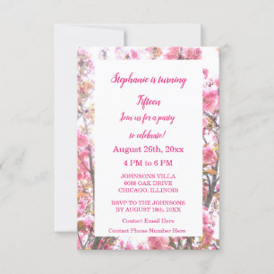 Invitation Quinzième anniversaire Cerise rose Floral Quincean