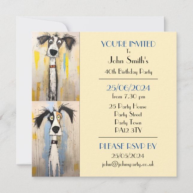 Invitation Quirk Chien fête d'anniversaire (Devant)