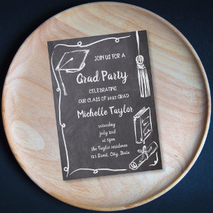 Invitation Quirky Chalkboard Unique Main Tirée Grad Party