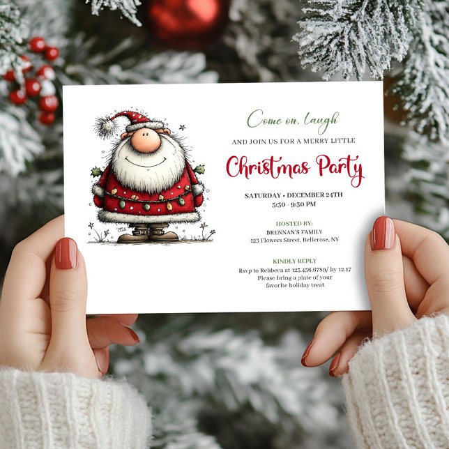 Invitation Quirky Hand Drawn Santa Holiday Celebration Card (Quirky Hand Drawn Santa Holiday Celebration Card)