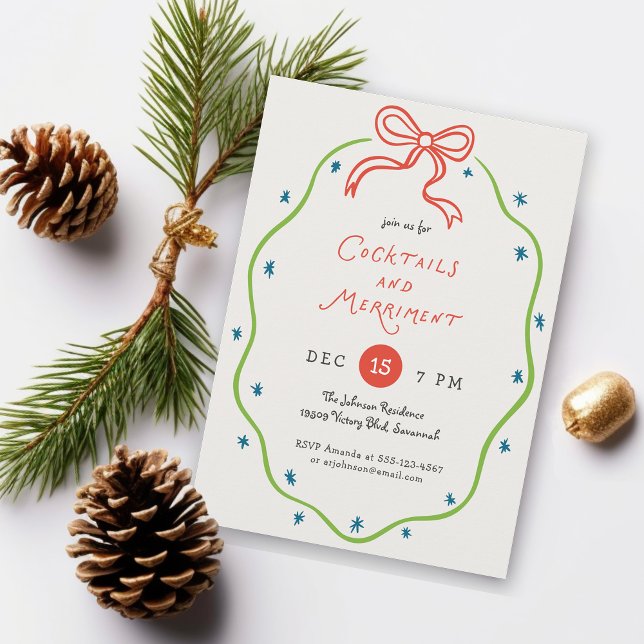 Invitation Quirky Handdrawn Doodles Festive Cocktail Party (Available in both printed and instant download digital formats.)