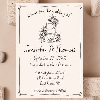 Invitation Quirky Whimsical Main Drake Cake Doodle Mariage