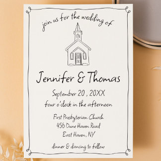 Invitation Quirky Whimsical Main Drake Church Doodle Mariage