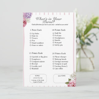 Invitation Qu'y a-t-il dans votre sac ? Jeu floral pour Showe