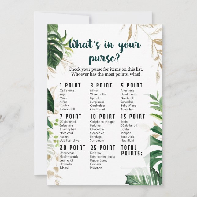 Invitation Qu'y a-t-il dans votre sac Safari Baby shower Jeu (Devant)