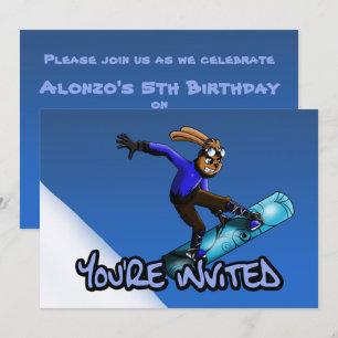 Invitation Rabbit Snowboardeur fête d'anniversaire