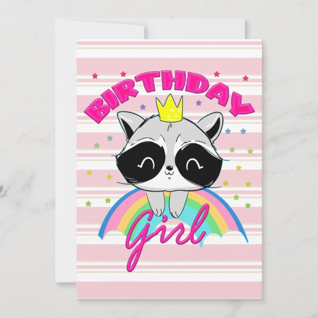 Invitation Raccoon Anniversaire Fille Animal Party Raccoon Am (Devant)