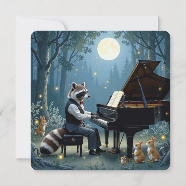 Invitation Raccoon donnant un récital de piano dans la forêt (Devant)