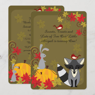 Invitation Raccoon et boisés Animaux Automne 1er anniversaire