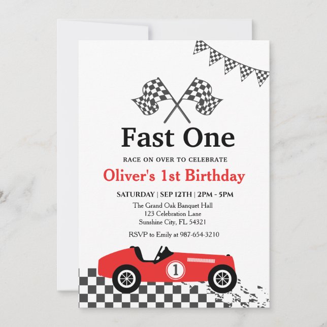 Invitation Race Car 1er Anniversaire, Fête d'anniversaire (Devant)
