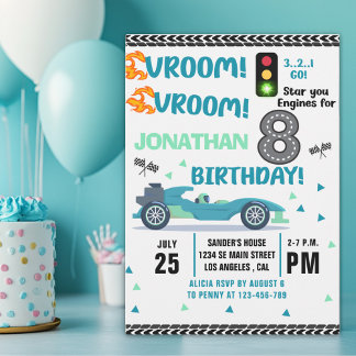 Invitation Race Car Birthday 8th - Boys Racin celebration