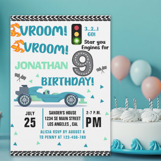 Invitation Race Car Birthday 9th - Boys Racin Party