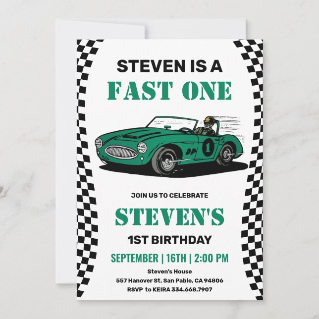 Invitation Race Car Boy 1er Anniversaire (Devant)