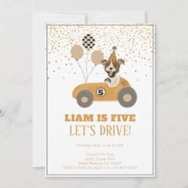 Invitation Race Car Chiens Boys Cinquième fête d'anniversaire