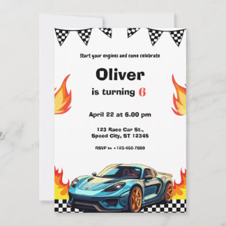 Invitation Race Car Flames Birthday Party