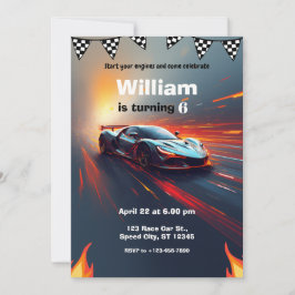 Invitation Race Car Flames Rally Birthday Party